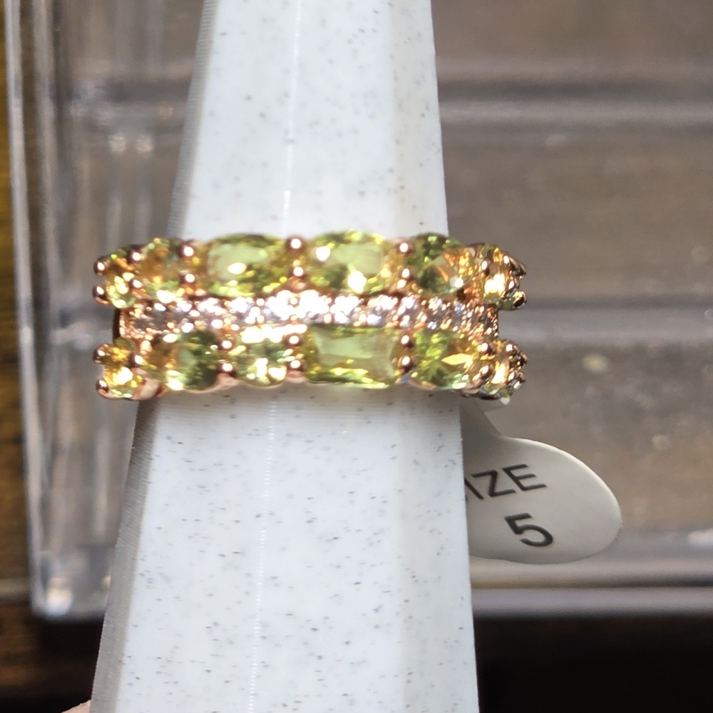 Green and Gold Gemstone Ring with Organic Design